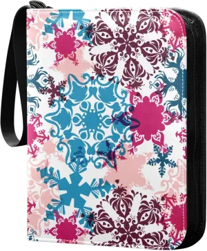 Exnundod Colorful Xmas Snowflakes Trading Card Binder for Cards, Card Album 4-Pockets for 400 Cards with Removable Sleeves PU Baseball Card Holder Football Sports Card Collection