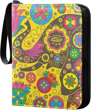 Exnundod Ethnic Colorful Elephants Trading Card Binder for Cards Flower Card Album 4-Pockets for 400 Cards with Removable Sleeves PU Baseball Card Holder Football Sports Card C