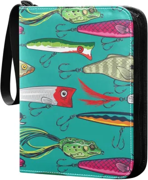 Exnundod Pop and Colorful Fishing Lures Trading Card Binder for Cards Card Album 4-Pockets 400 Cards Removable Sleeves PU Baseball Card Holder Football Sports Card Collection