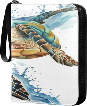 Exnundod Sport Card Binder Sea Turtle 4 Pocket Trading Card Binder PU Leather Card Collection Painting 400 Cards Organizer Trading Card Albums for Sports Game Card