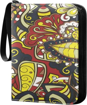 Exnundod Vintage Colorful Flowers Trading Card Binder for Cards, Exotic Card Album 4-Pockets for 400 Cards with Removable Sleeves PU Baseball Card Holder Football Sports Card Collection