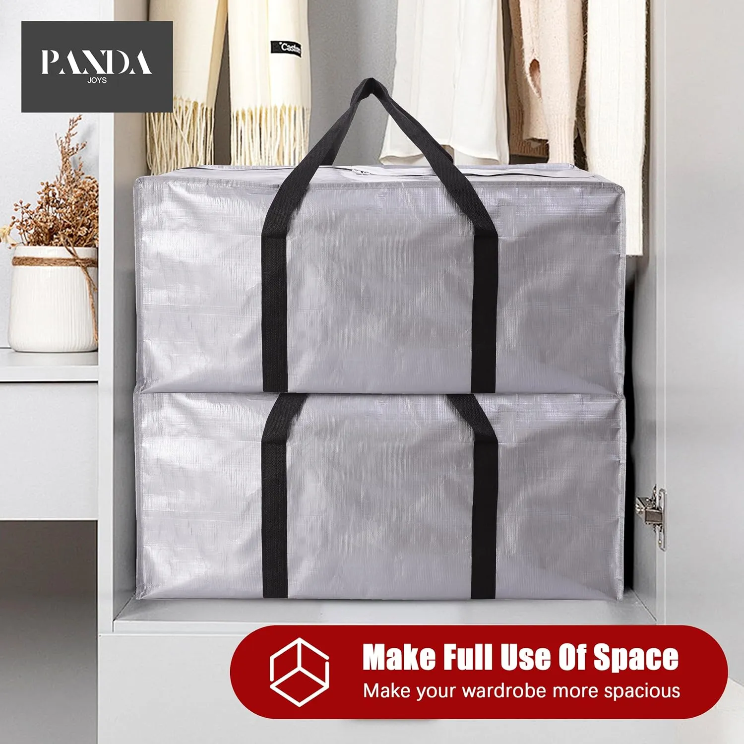 Extra Large Moving Bags with Zippers & Carrying Handles, Heavy-Duty Storage Tote for Space Saving Moving Storage, Fold Flat, Alternative to Box and Bin - 8 Pack, Silver
