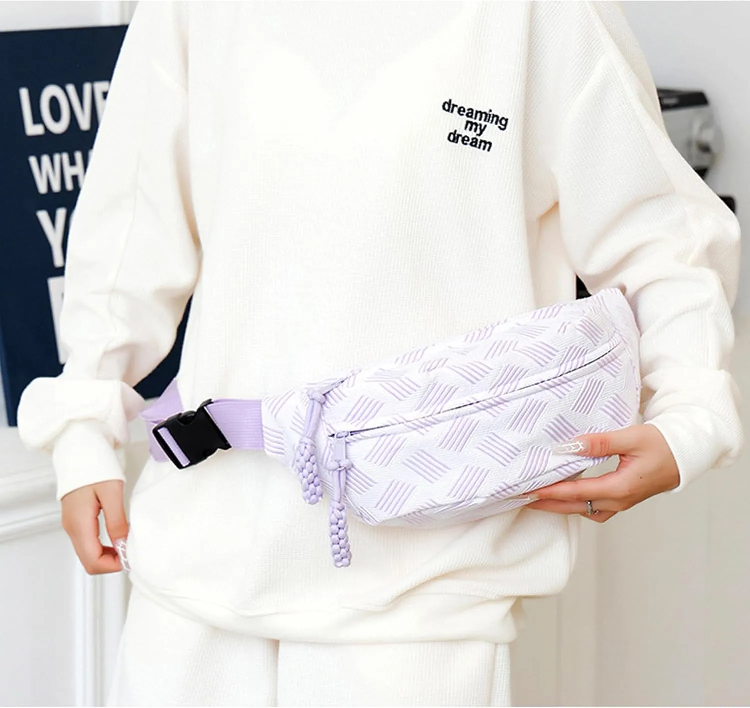 eYLun Women Crossbody Bag Fanny Pack Casual Fashion Waist Bag Chest Bag Adjustable Waist Pack for Travel Walking Running Hiking Cycling Purple