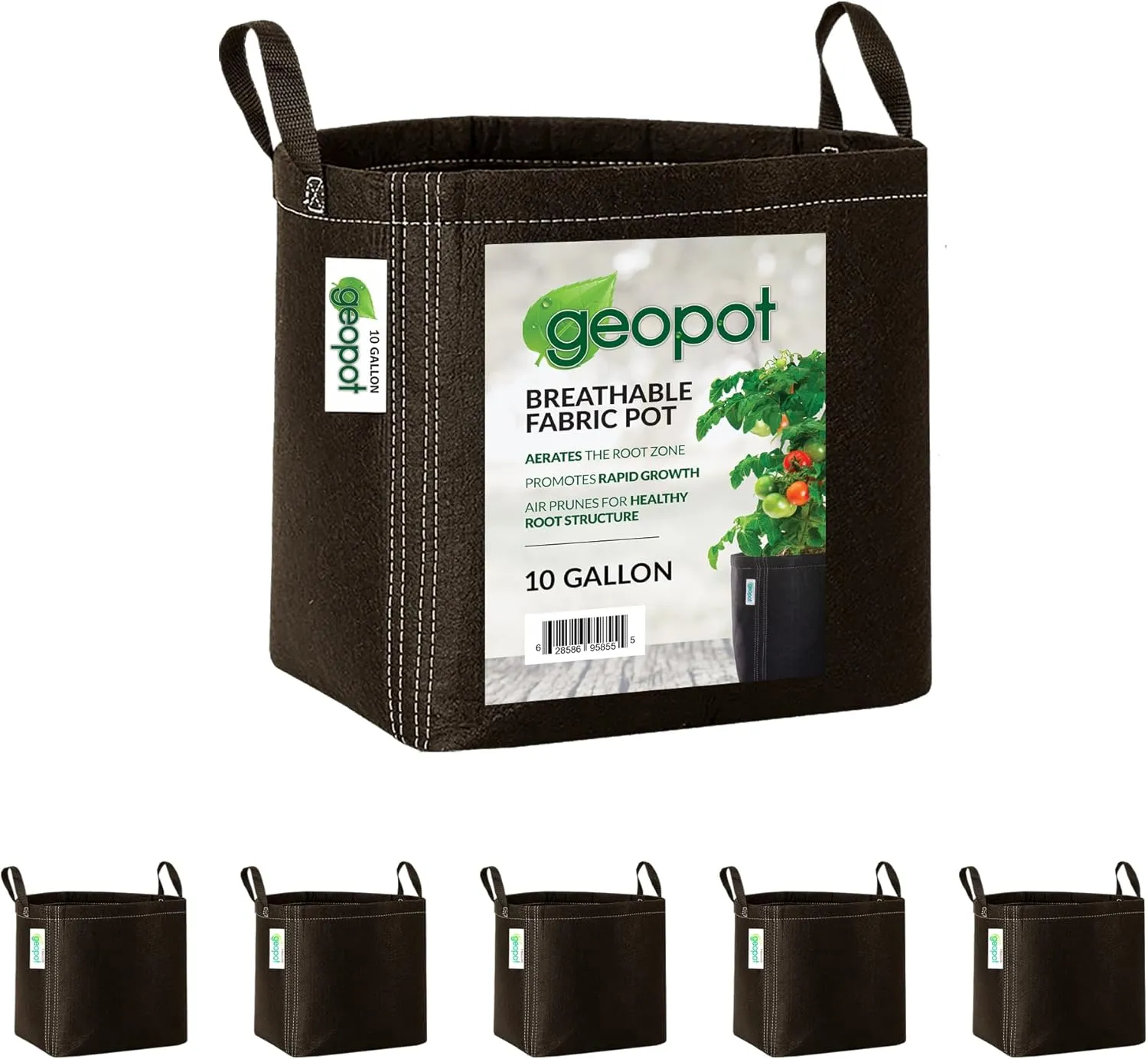 Fabric Grow Bags with Handles 5 Pack Thick Nonwoven Plant Fabric Pots for Outdoors and Indoors, Aerated Fabric Planter for Fruits, Vegetables, Flowers, Herbs (10 Gallon)