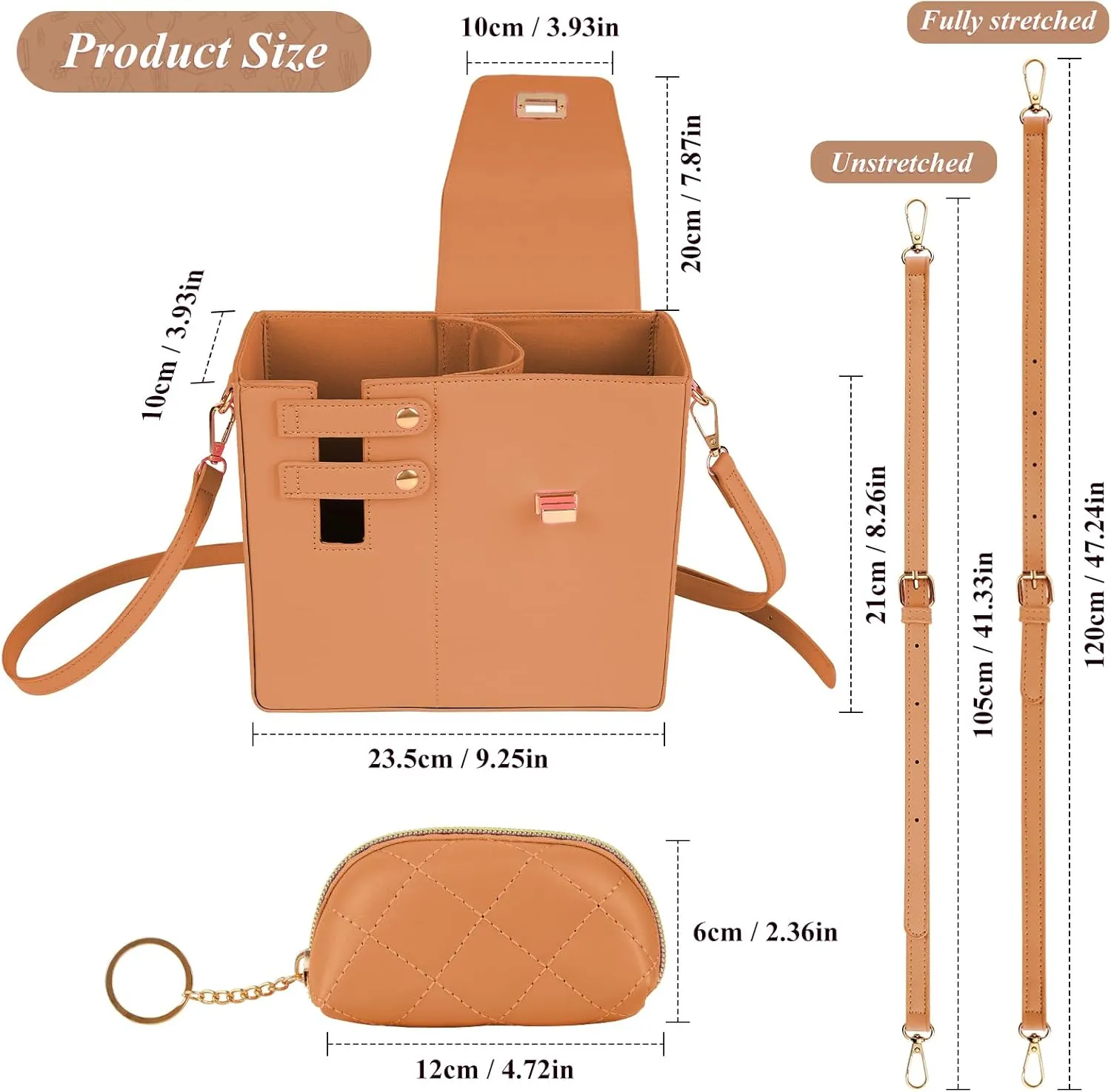 FACULX Outdoor Portable Crossbody Water Cup Storage Bags, Adjustable Crossbody Cup Holder Bag with Coin Purse and 2Pcs Replaceable Bag Strap for Travel Daily Use (Brown)