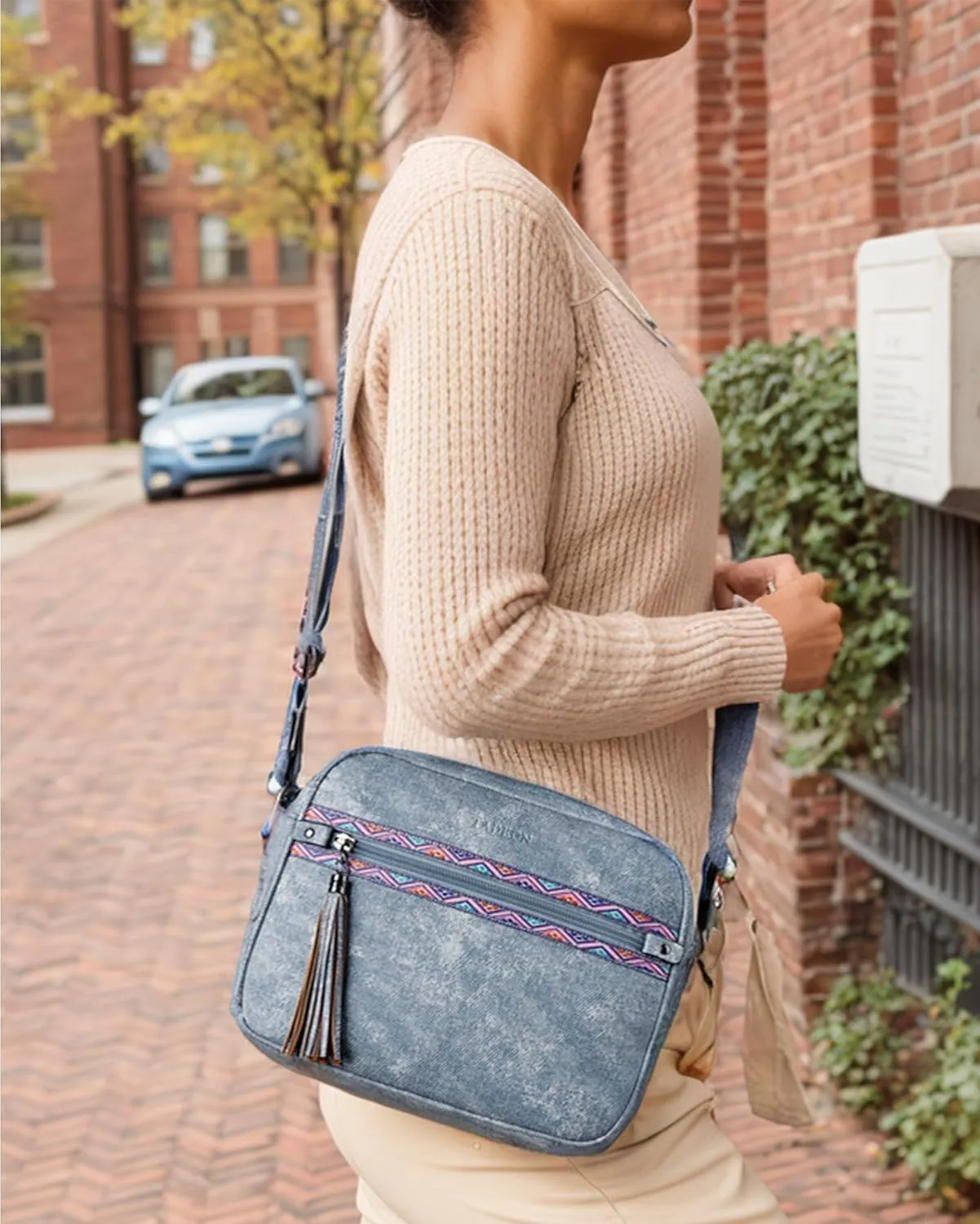 FADEON Crossbody Bags for Women Designer Vegan Leather Crossbody Purse Multi-pocket Medium Shoulder Bag with Card Slots