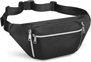 Fanny Pack for Men Women, Waterproof Nylon Anti Theft Waist Bag for Travel Hiking Running Sports Belt Bag (Black)