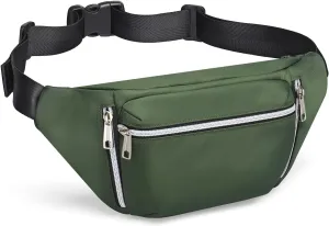 Fanny Pack for Men Women, Waterproof Nylon Anti Theft Waist Bag for Travel Hiking Running Sports Belt Bag (Green)