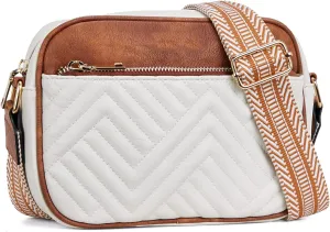 Fashion Crossbody Bags for Women Vegan Leather Quilted Crossbody Purses Shoulder Bag with Wide Strap