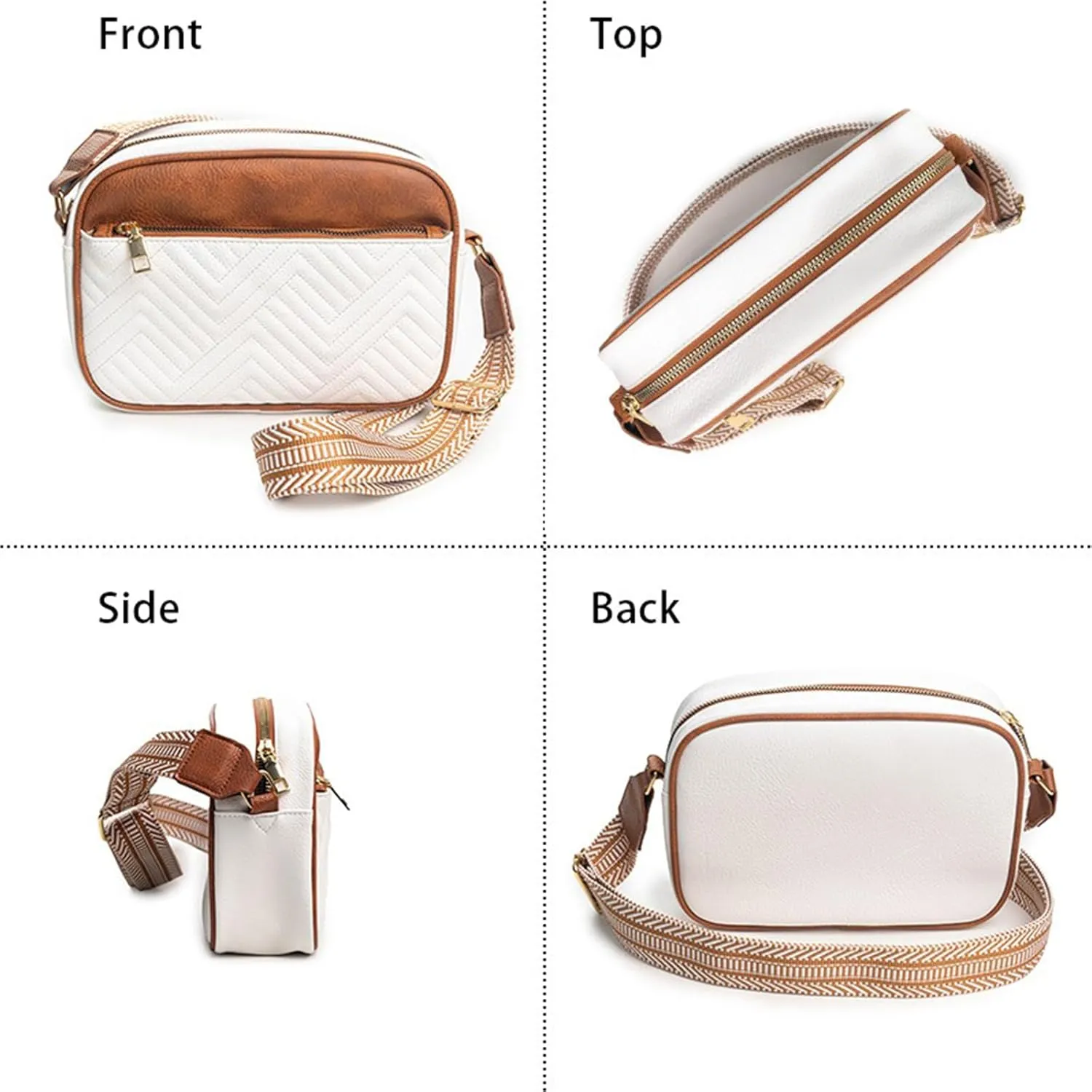 Fashion Crossbody Bags for Women Vegan Leather Quilted Crossbody Purses Shoulder Bag with Wide Strap