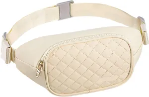 Fashion Women Fanny Pack Casual Waist Bag Belt Bag With 3 Zipper Pockets Crossbody Bum Bag Waist Pouch Travel(Beige)