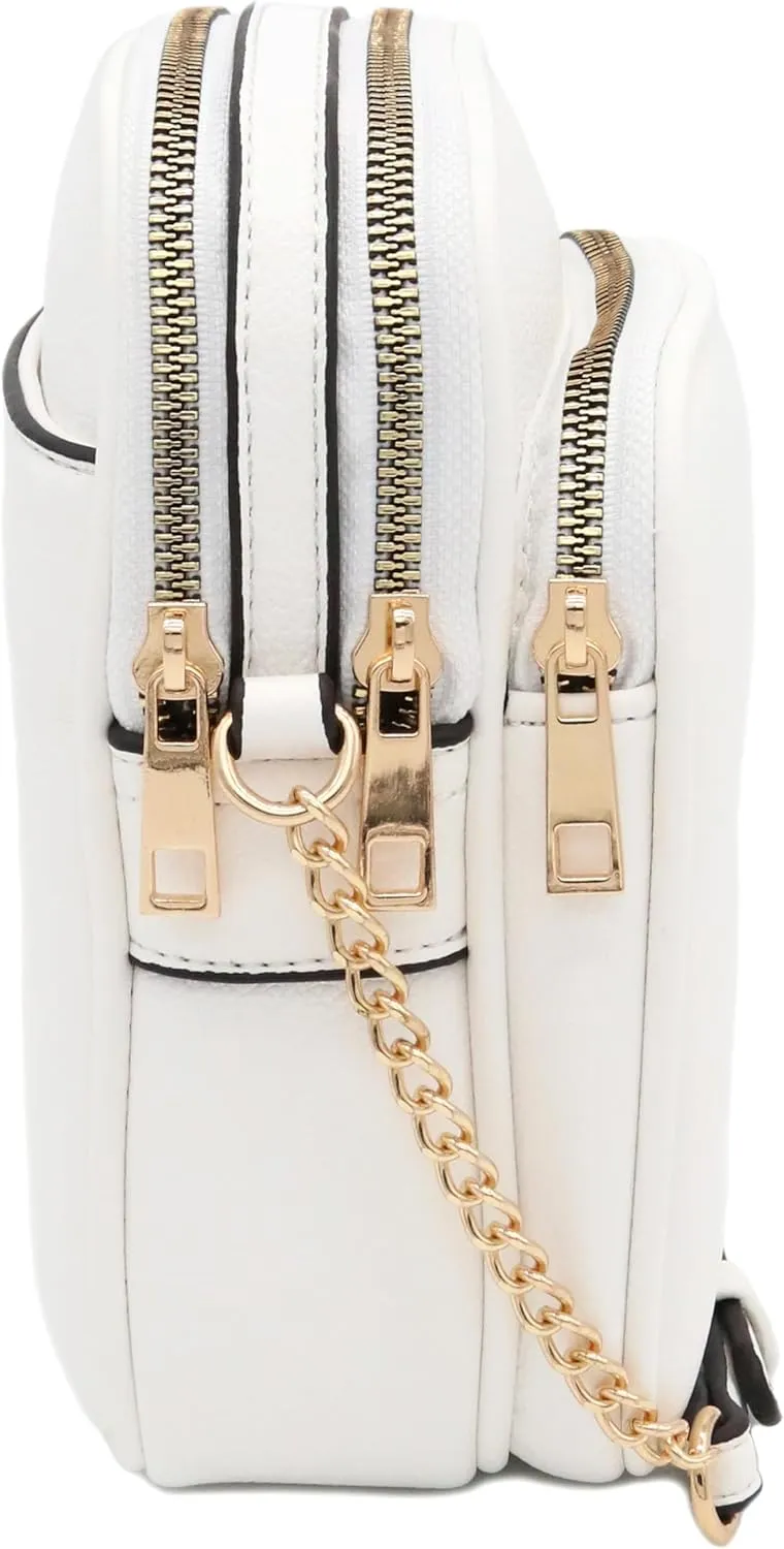 FashionPuzzle Multi Pocket PU Leather Casual Medium Crossbody Bag with Adjustable Strap