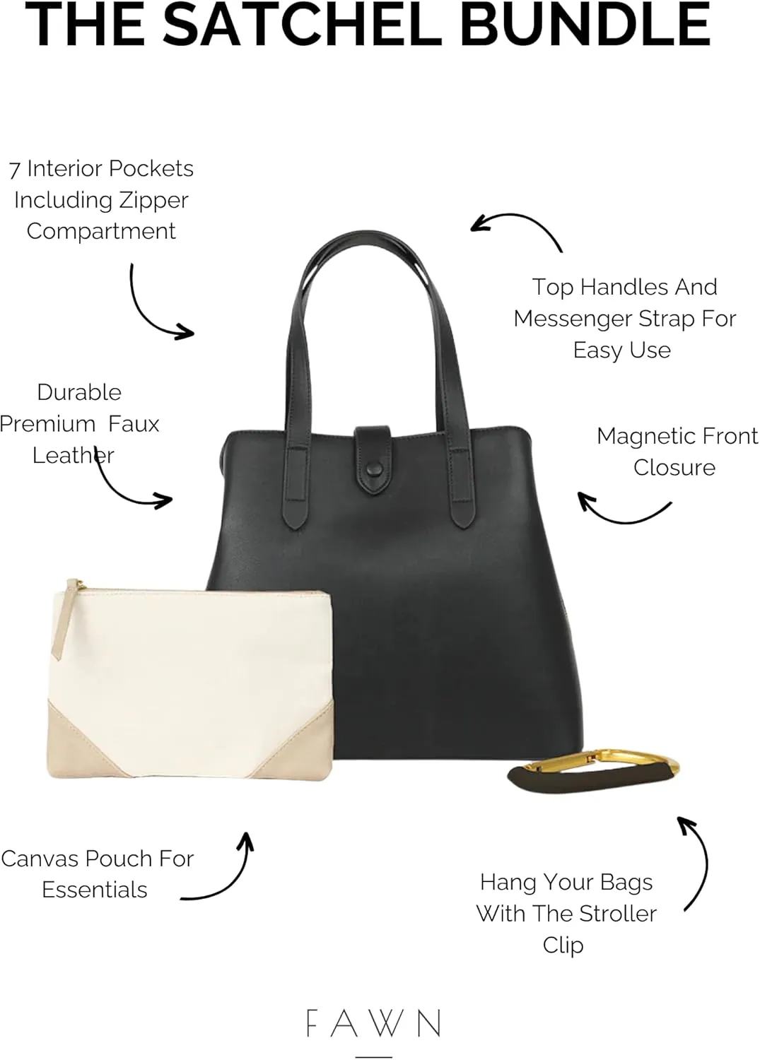 FAWN DESIGN Satchel Diaper Bag (Modern and Minimalist Travel Diaper Satchel to Hold Baby Essentials)