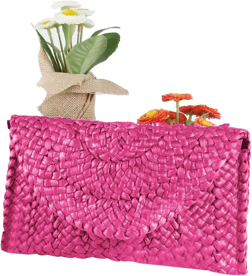 Fecialy Straw Clutch Purses Straw Purses for Women Envelope Woven Clutch Handbags Summer Beach Bags