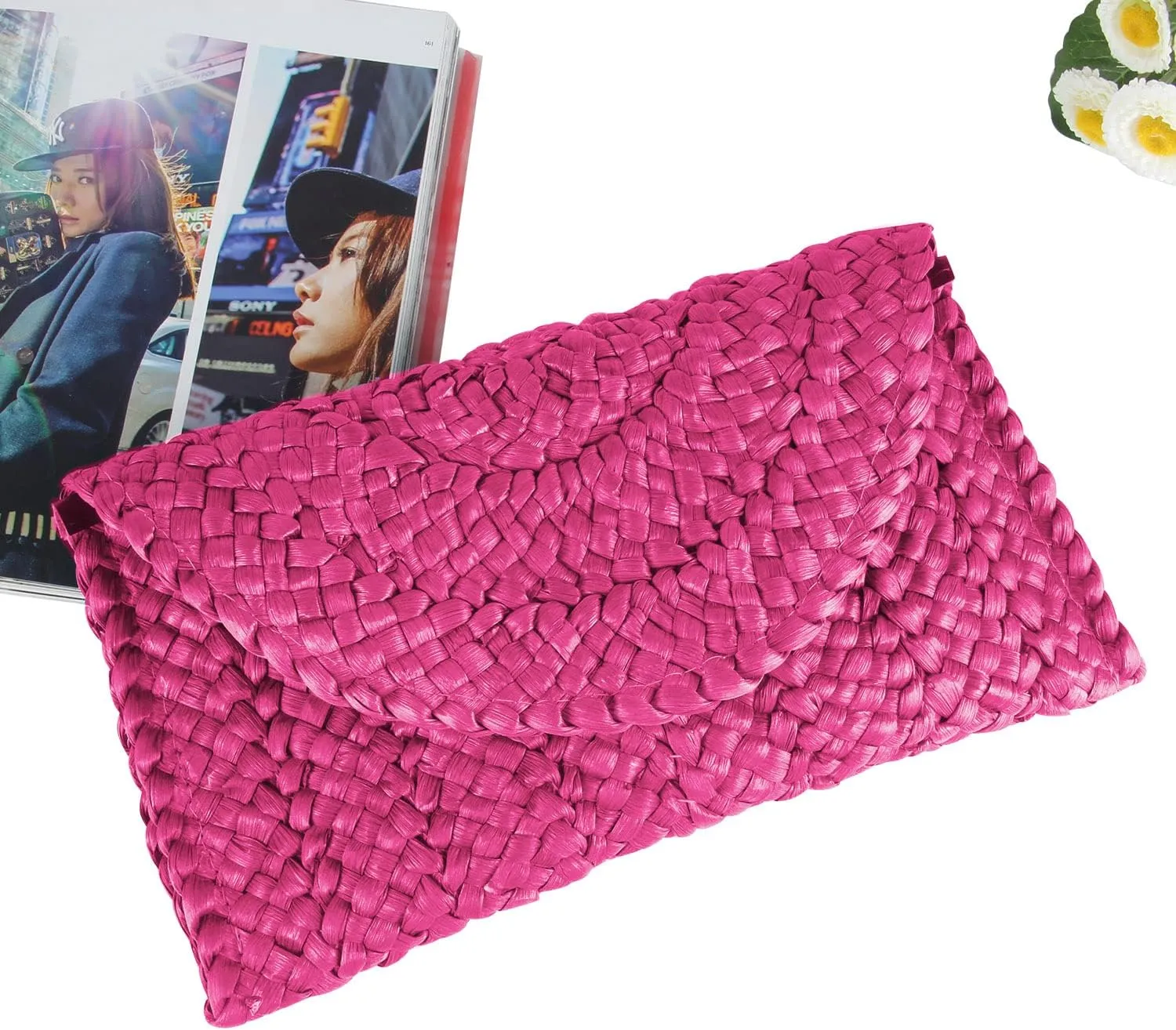 Fecialy Straw Clutch Purses Straw Purses for Women Envelope Woven Clutch Handbags Summer Beach Bags