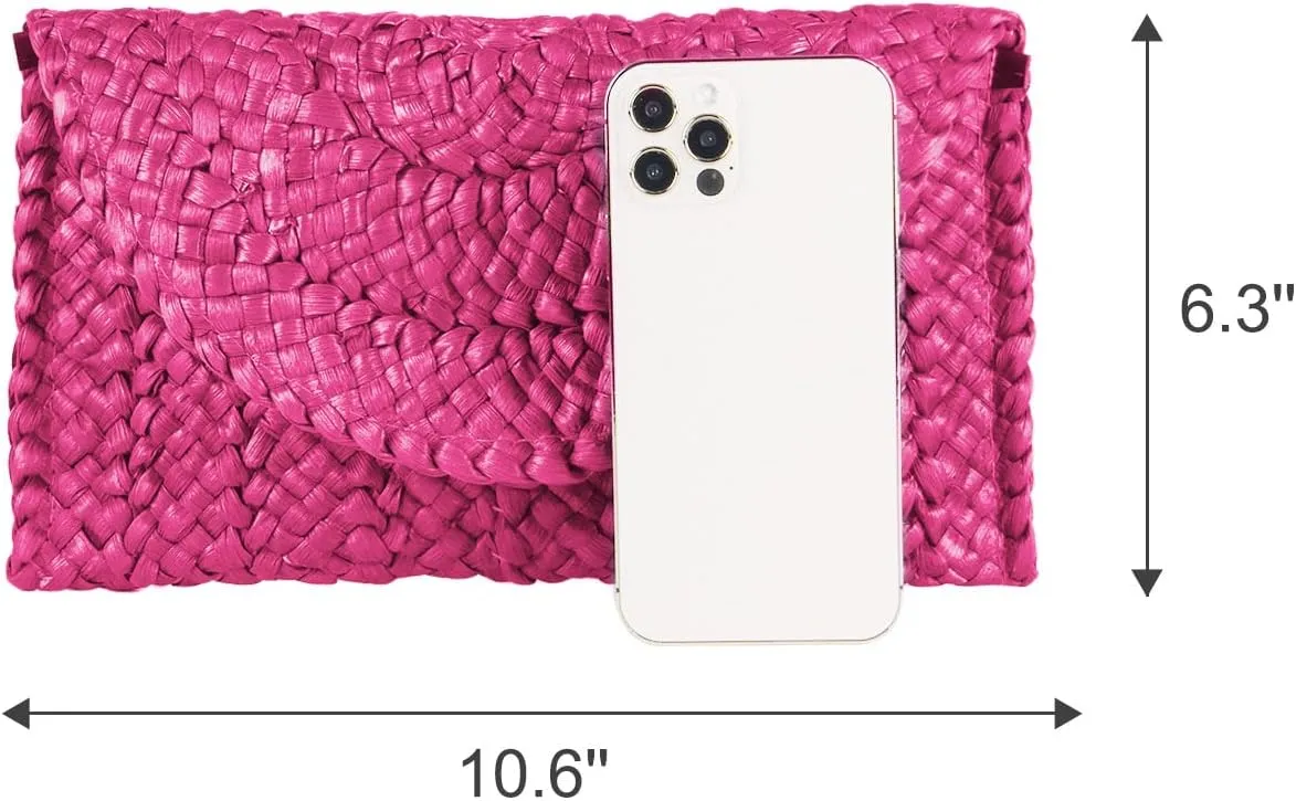 Fecialy Straw Clutch Purses Straw Purses for Women Envelope Woven Clutch Handbags Summer Beach Bags