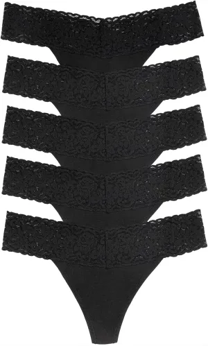 Felina Super Stretchy Lace Top Low Rise Thong | 5-Pack