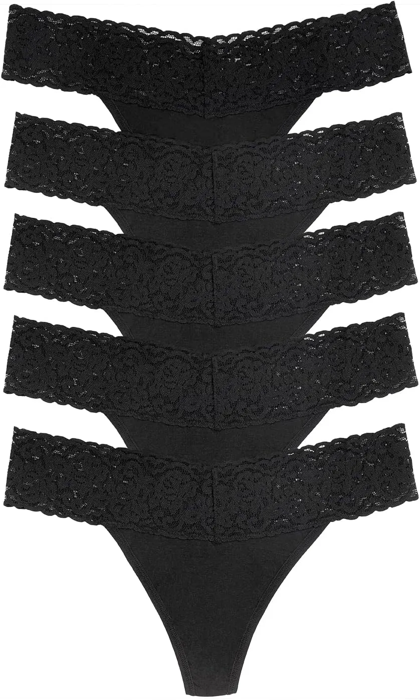 Felina Super Stretchy Lace Top Low Rise Thong | 5-Pack