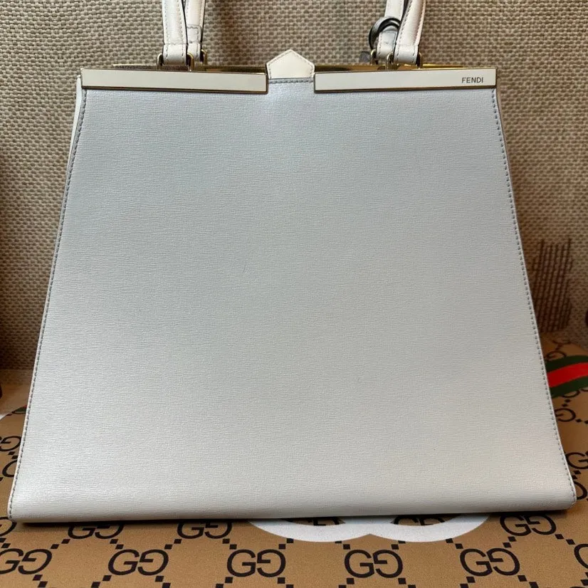 Fendi Peekaboo Silver Leather Satchel Bag