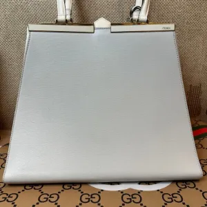 Fendi Peekaboo Silver Leather Satchel Bag