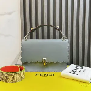 Fendi Scalloped Two-Way Bag Grey Leather Shoulder Bag