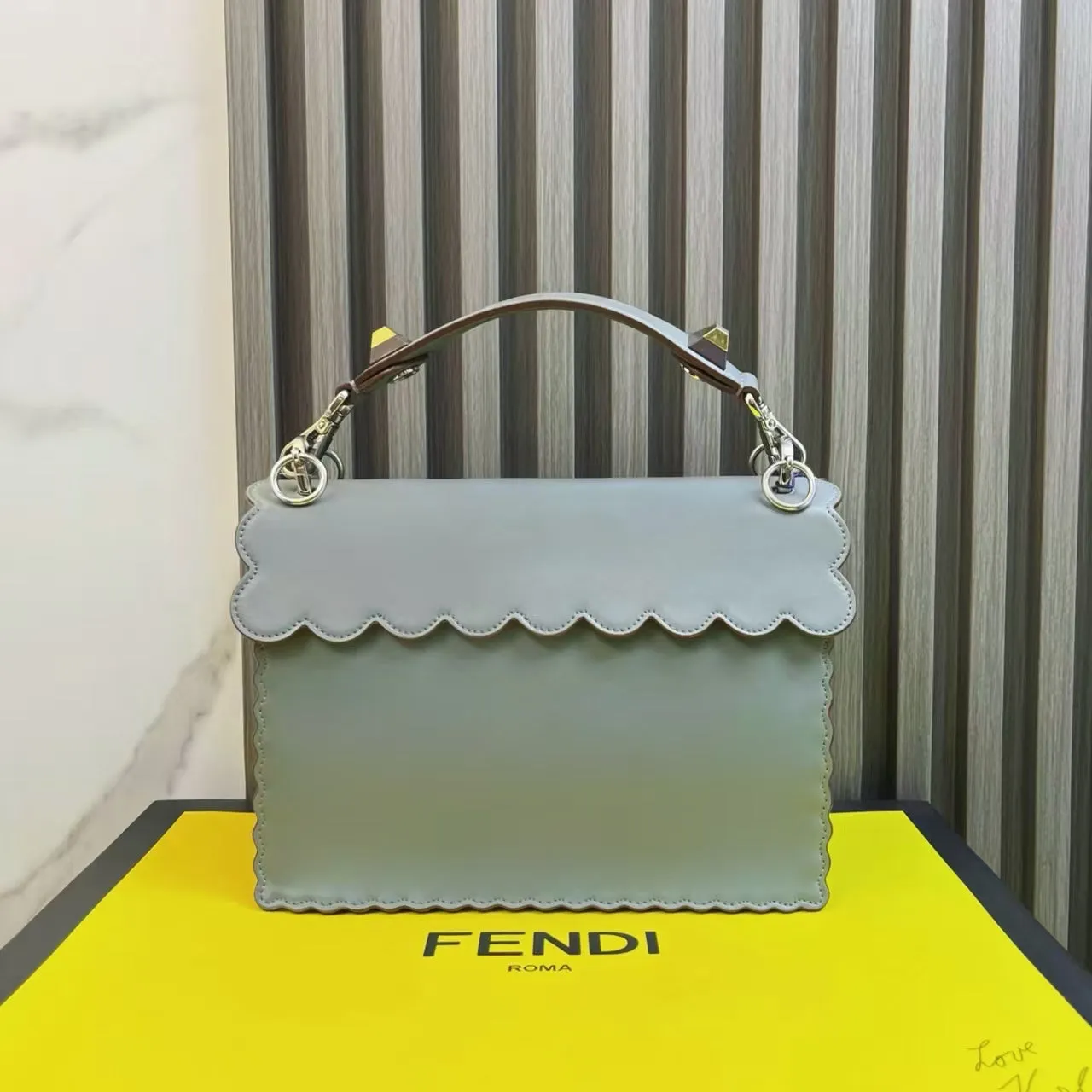 Fendi Scalloped Two-Way Bag Grey Leather Shoulder Bag