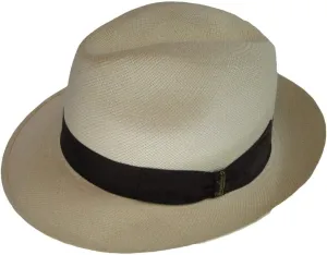 FINO Panama Fedora 2 1/2″ Brim (60, Natural with Brown Hatband)