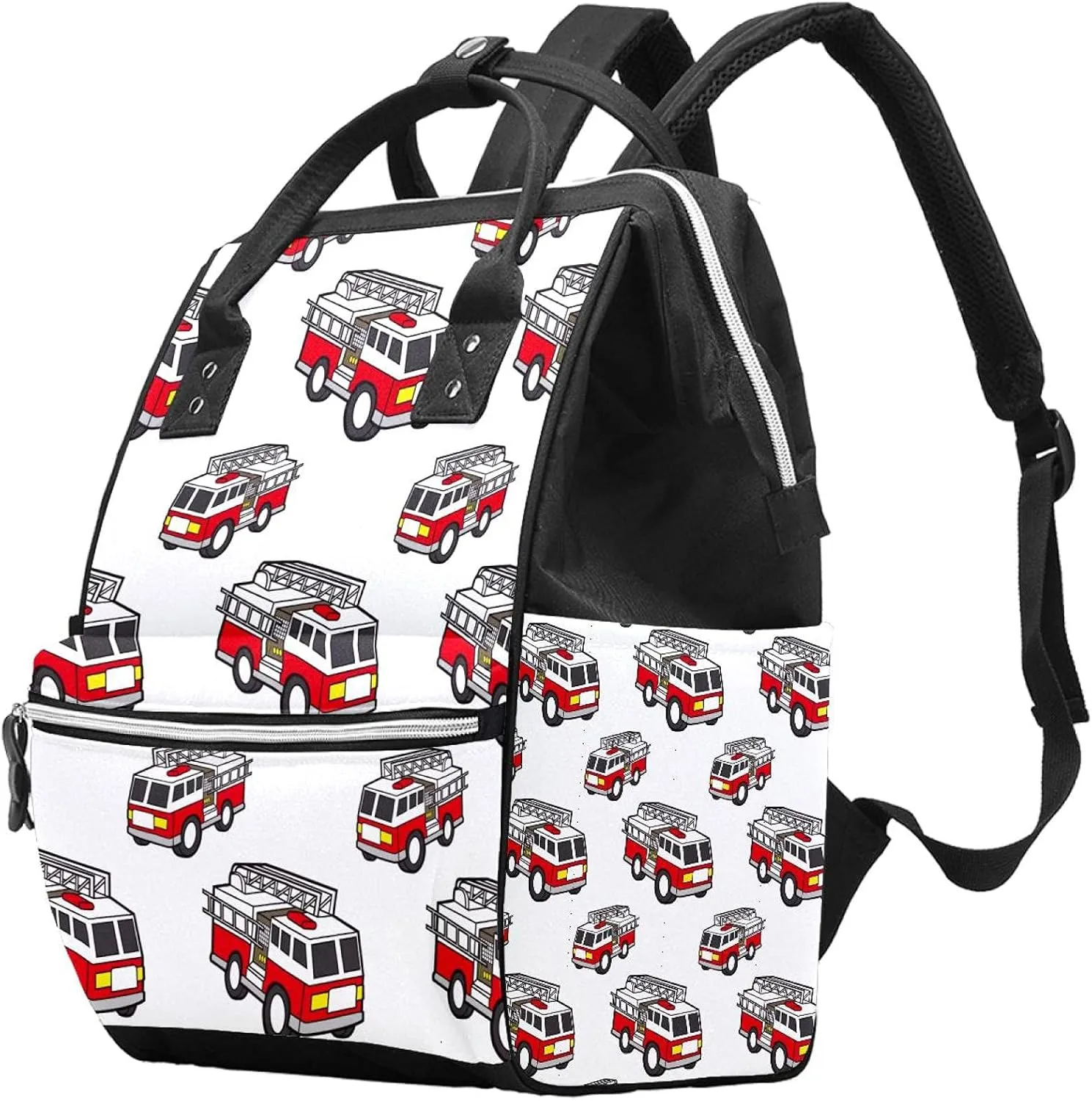 Fire Engine White Diaper Bag Backpack Baby Nappy Changing Bags Multi Function Large Capacity Travel Bag