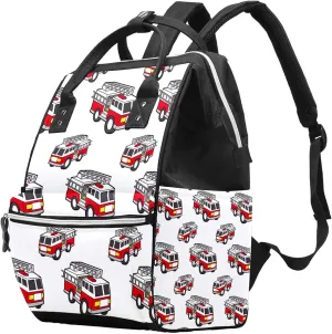 Fire Engine White Diaper Bag Backpack Baby Nappy Changing Bags Multi Function Large Capacity Travel Bag