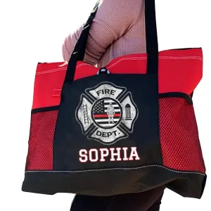Firefighter Custom Gear Tote Bag - Featuring Fire Rescue Emblem - Spacious Firefighter Bag with Zippered Compartments & Mesh Pockets - Perfect Carrier for Firefighter Tools & Ideal Gifts for Firefighters & First Responders