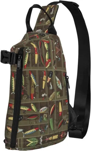 Fishing Lure Style Print Crossbody Backpack Unisex Chest Bag, Lightweight And Sling Bag For Travel