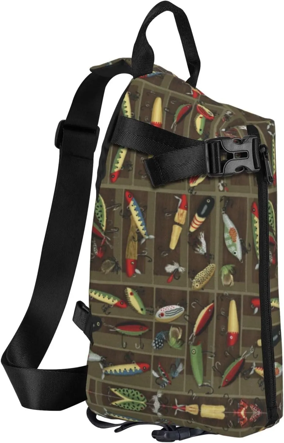 Fishing Lure Style Print Crossbody Backpack Unisex Chest Bag, Lightweight And Sling Bag For Travel