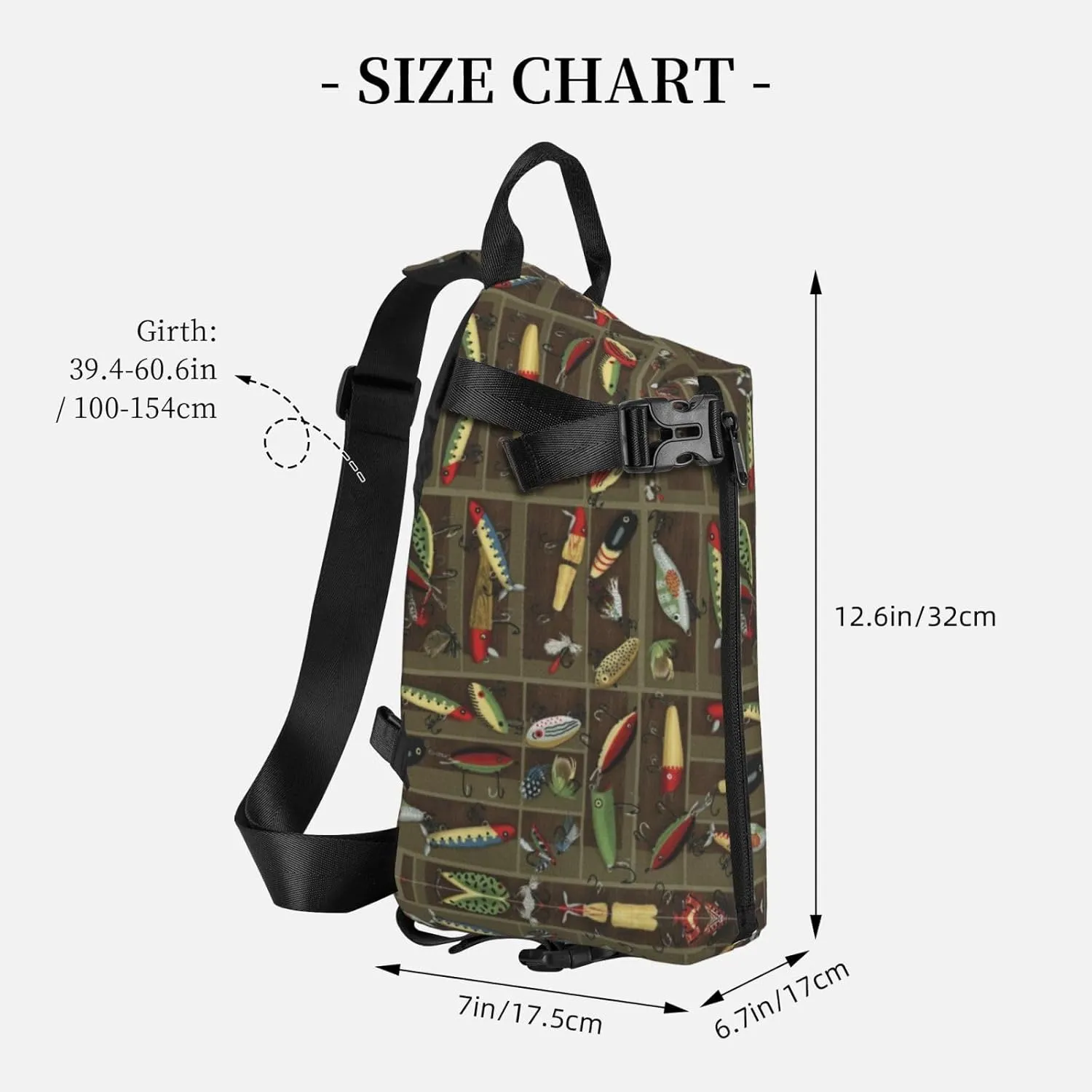 Fishing Lure Style Print Crossbody Backpack Unisex Chest Bag, Lightweight And Sling Bag For Travel
