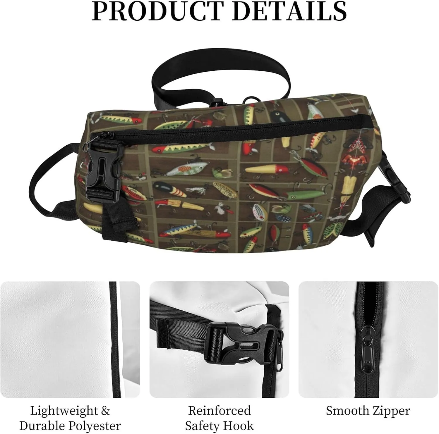 Fishing Lure Style Print Crossbody Backpack Unisex Chest Bag, Lightweight And Sling Bag For Travel
