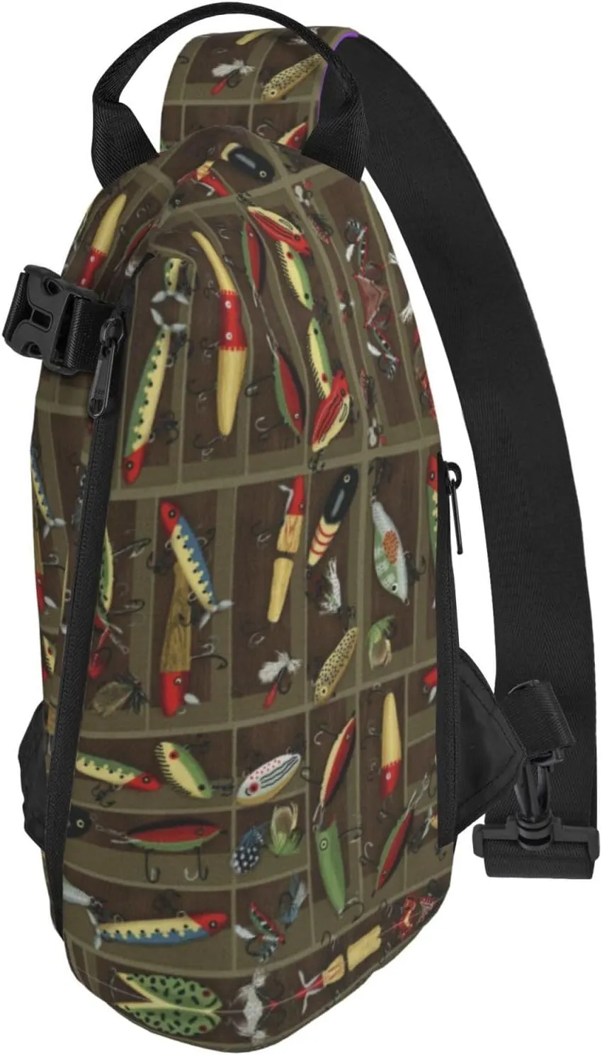 Fishing Lure Style Print Crossbody Backpack Unisex Chest Bag, Lightweight And Sling Bag For Travel