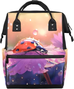 Flower Ladybird Raindrops Diaper Bag Mommy Bags With Adjustable Shoulder Strap Waterproof Multifunction Shoulder Bag Travel Large Capacity Backpack for Moms And Dads