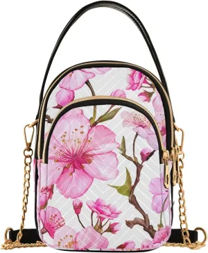 Flowers Petals Pink White Small Crossbody Purse Bag for Women Mini Cell Phone Shoulder Bag with Credit Card Slots