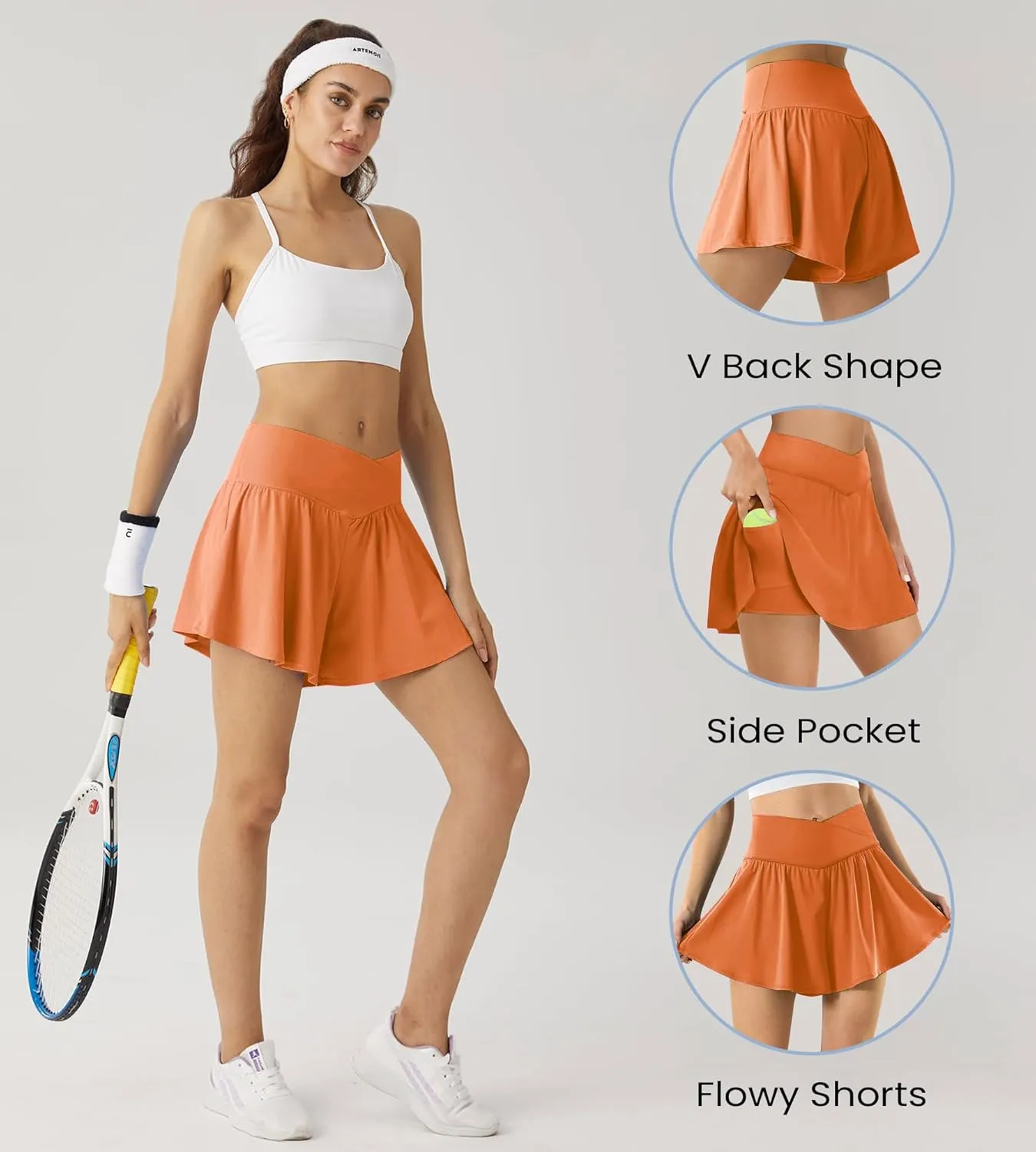 Flowy Ahletic Shorts for Women Butterfly Crossover Tennis Shorts 2 in 1 with Pockets