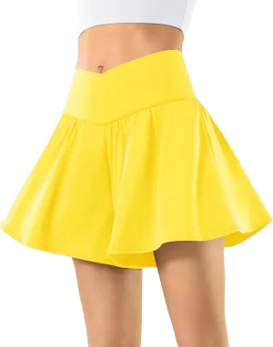 Flowy Ahletic Shorts for Women Butterfly Crossover Tennis Shorts 2 in 1 with Pockets