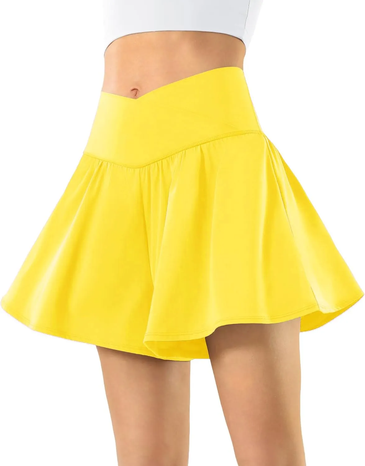 Flowy Ahletic Shorts for Women Butterfly Crossover Tennis Shorts 2 in 1 with Pockets