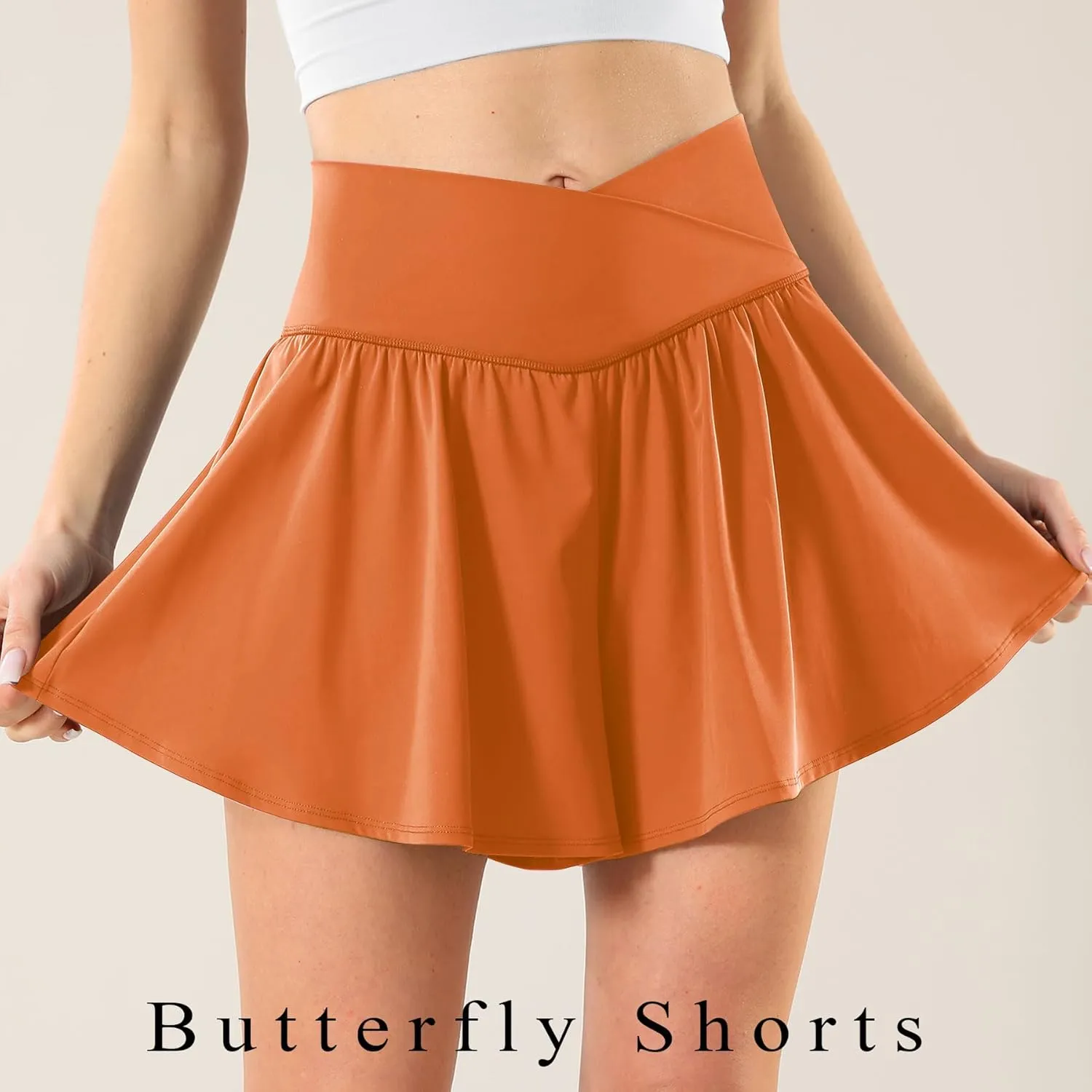 Flowy Ahletic Shorts for Women Butterfly Crossover Tennis Shorts 2 in 1 with Pockets