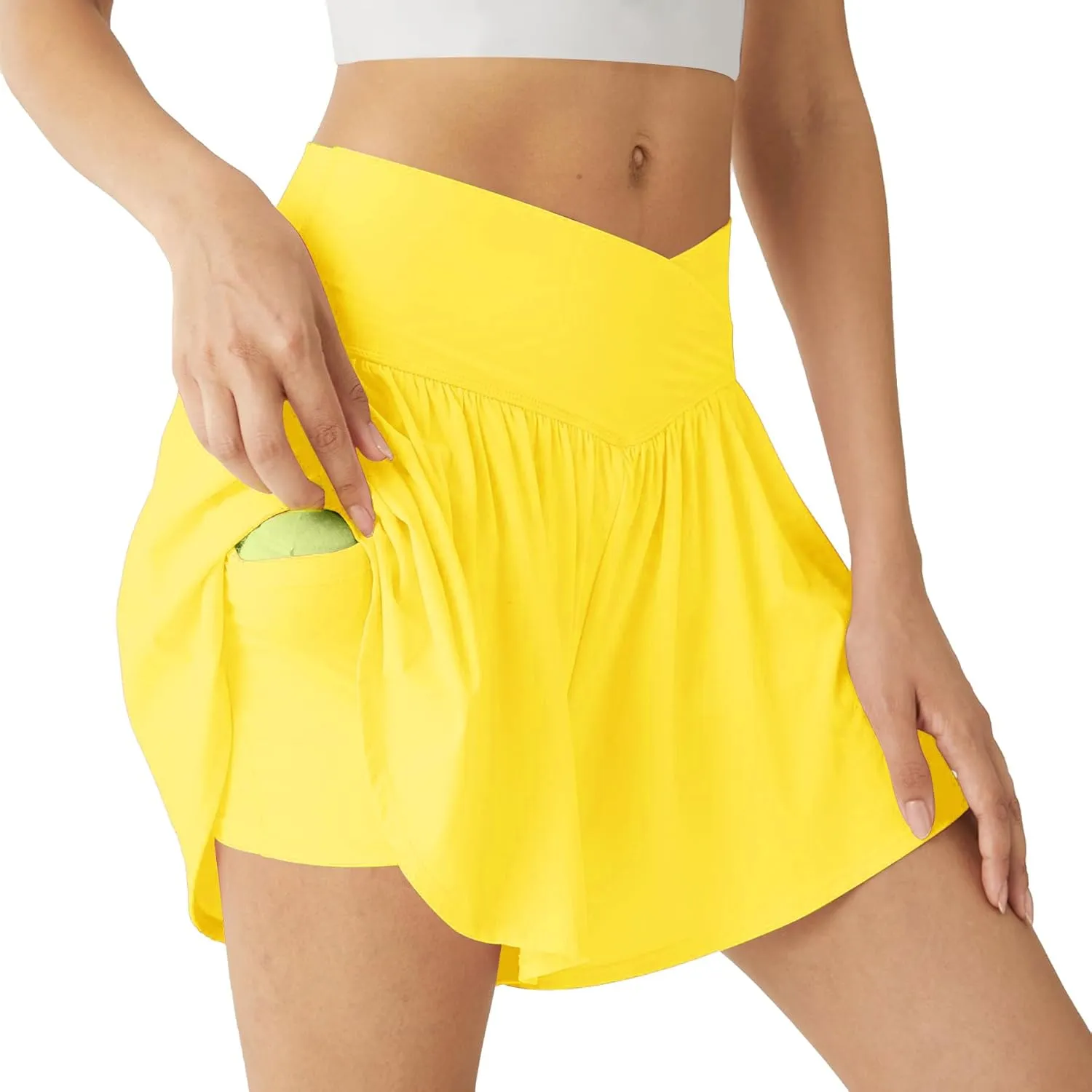Flowy Ahletic Shorts for Women Butterfly Crossover Tennis Shorts 2 in 1 with Pockets
