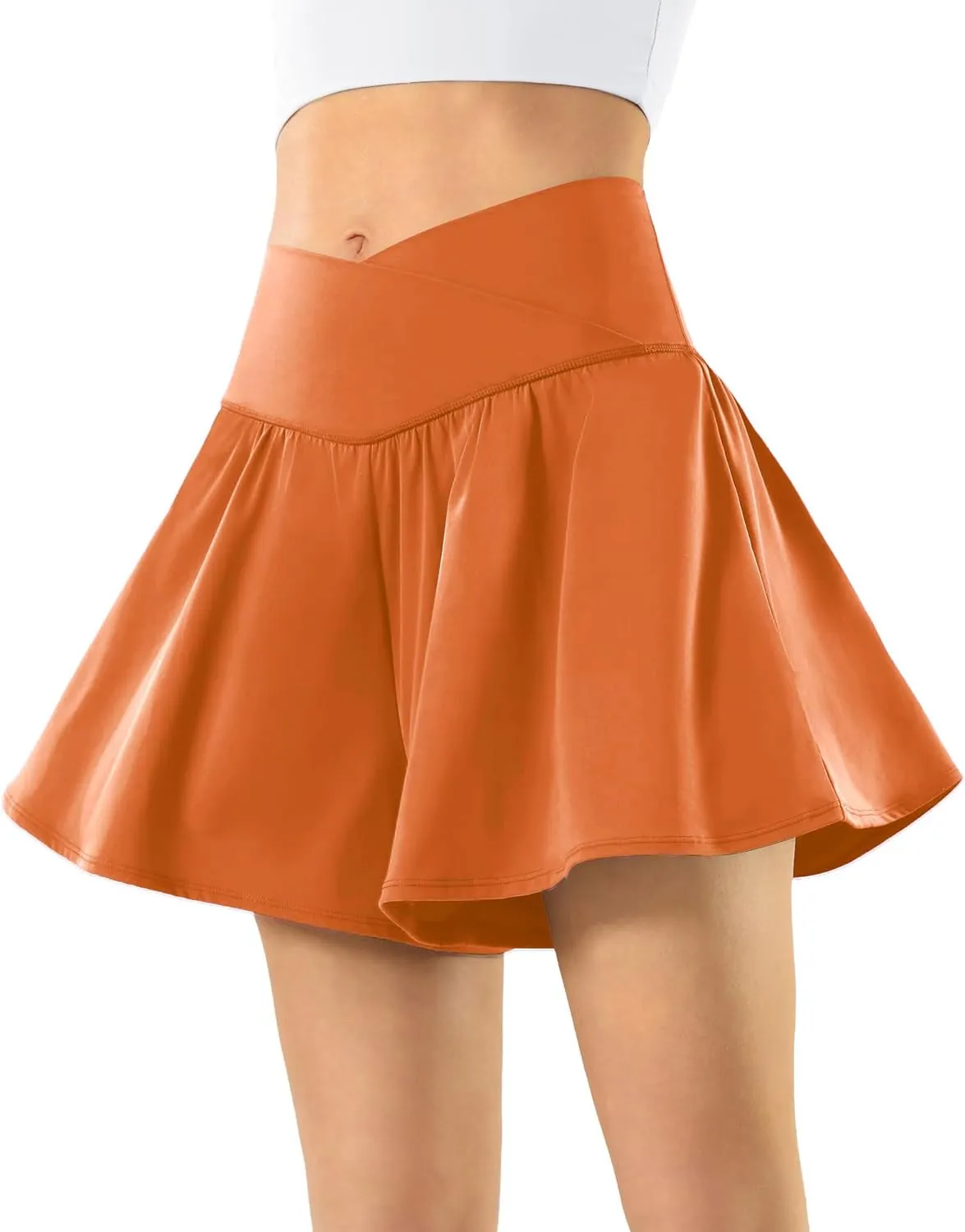 Flowy Ahletic Shorts for Women Butterfly Crossover Tennis Shorts 2 in 1 with Pockets