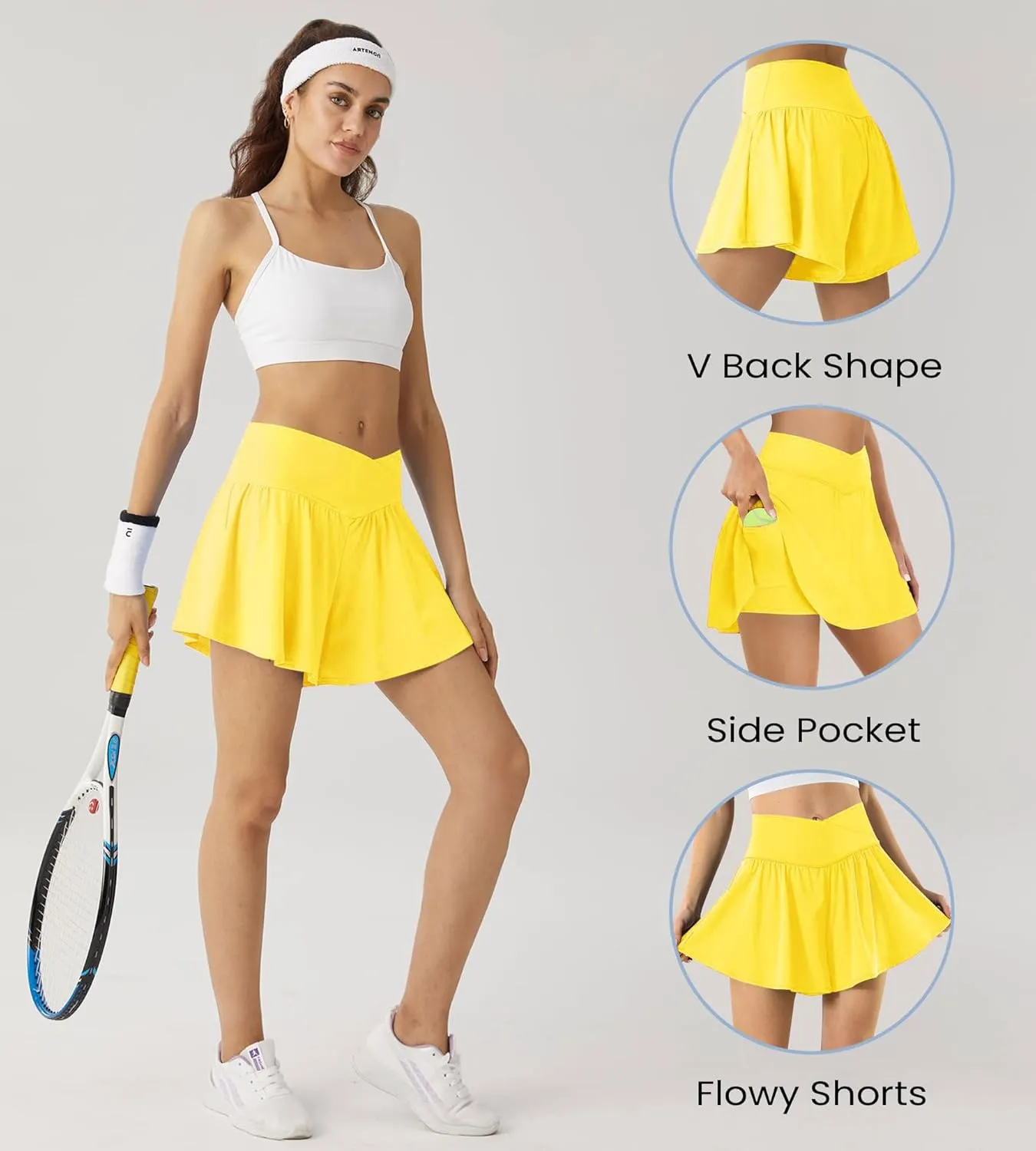 Flowy Ahletic Shorts for Women Butterfly Crossover Tennis Shorts 2 in 1 with Pockets