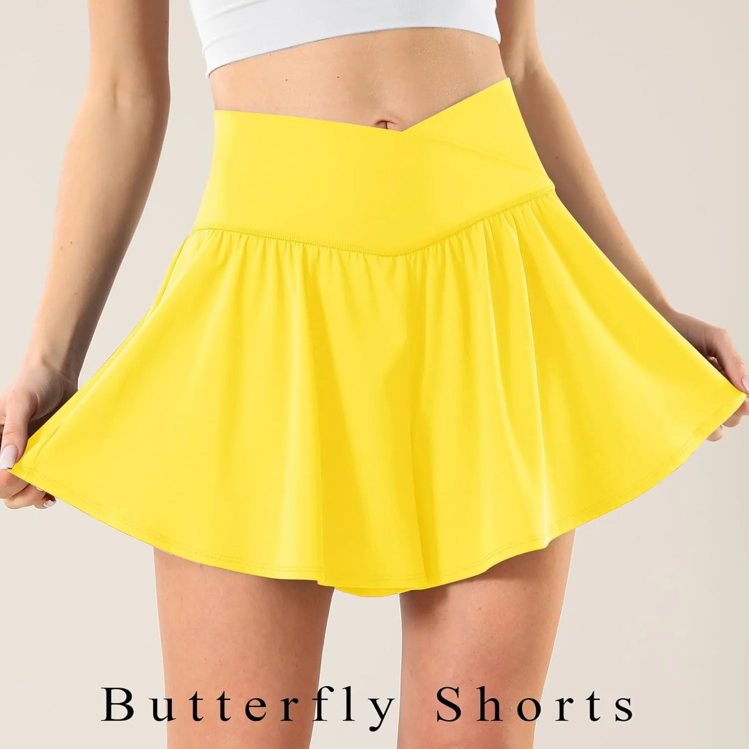 Flowy Ahletic Shorts for Women Butterfly Crossover Tennis Shorts 2 in 1 with Pockets