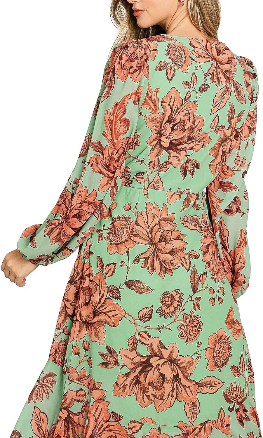 Flying Tomato Women's Chiffon Surplice Hi-Lo Dress (S, Green)