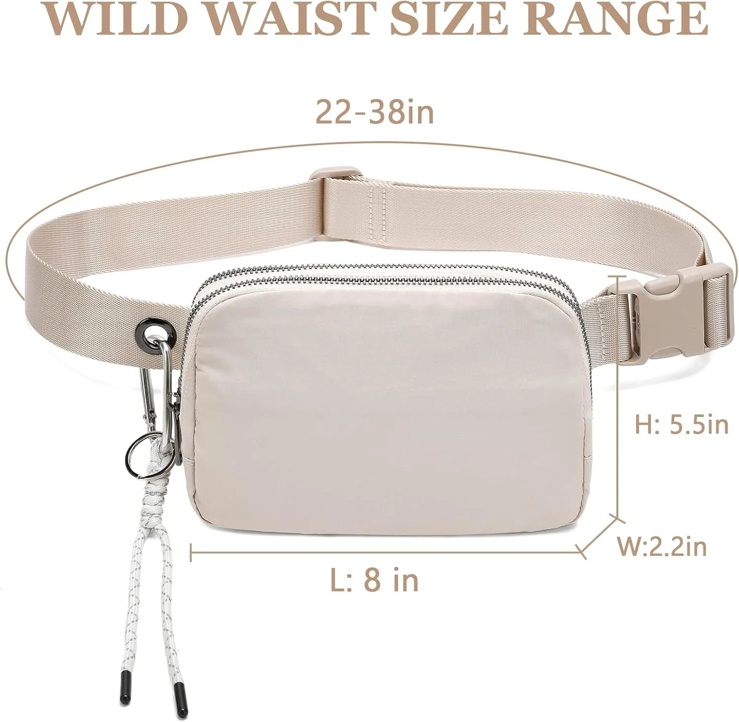 FODOKO Fanny Packs for Women Men, Fashionable Belt Bag Waist Pack for Women with Adjustable Strap, Bum Bag for Running Hiking Travel Workout (Ivory)