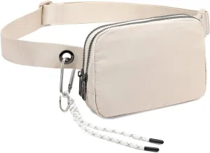 FODOKO Fanny Packs for Women Men, Fashionable Belt Bag Waist Pack for Women with Adjustable Strap, Bum Bag for Running Hiking Travel Workout (Ivory)