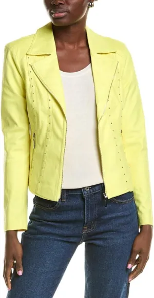 Foiled Suede Fitted Jacket Yellow Style 242908