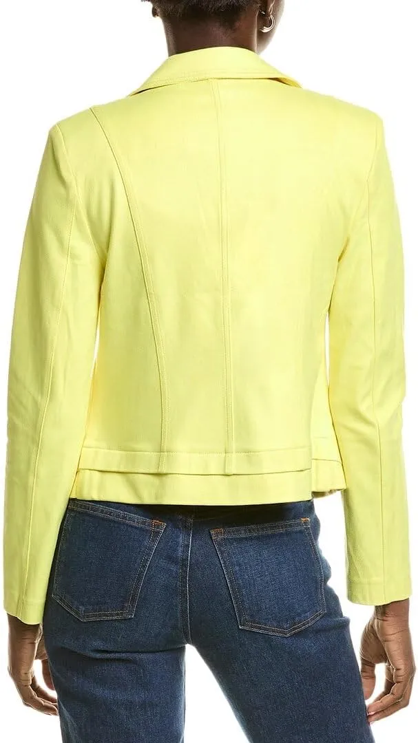 Foiled Suede Fitted Jacket Yellow Style 242908